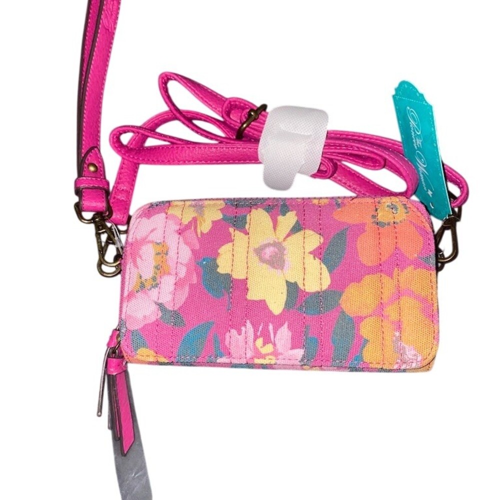 The Pioneer Woman Floral RFID Crossbody Wallet Wristlet Pink Multi Small
